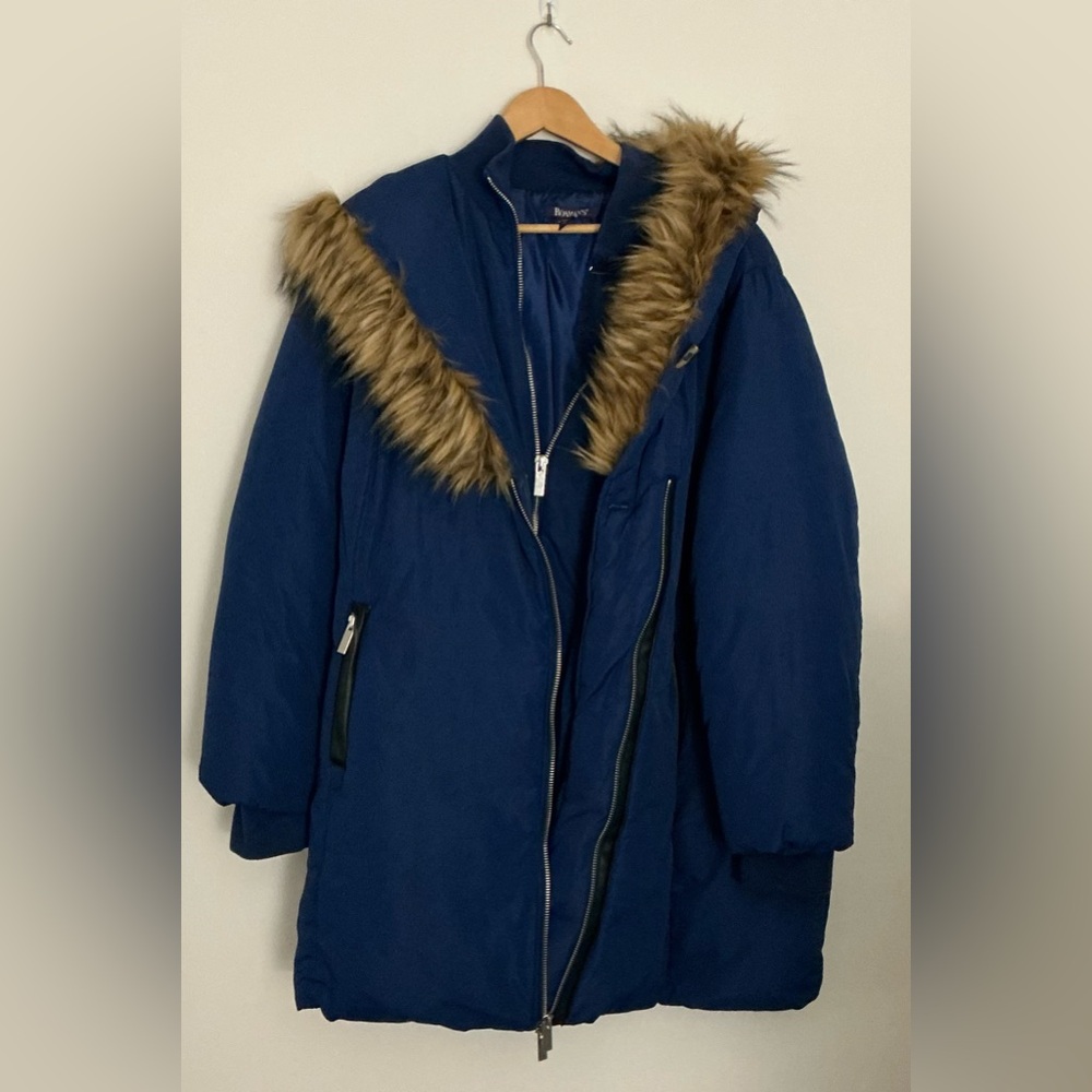 Roaman's Blue Jacket with Faux Fur